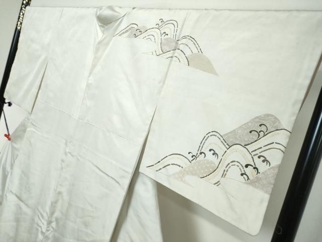 平和屋着物●西陣 長嶋成織物 訪問着 紬地 駒刺繍 立波文 金糸 反端付き 正絹 逸品 DABL1111ud