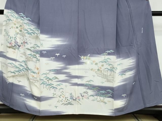 平和屋着物●名門・上野家 上野街子 清染居 訪問着 風景草花文 暈し染め 反端付き 正絹 逸品 DABL1112ud