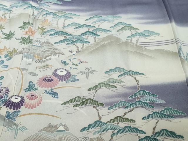 平和屋着物●名門・上野家 上野街子 清染居 訪問着 風景草花文 暈し染め 反端付き 正絹 逸品 DABL1112ud