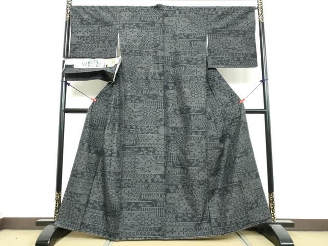 平和屋着物●結城紬 奥順 はたおり娘 80亀甲 吉祥草花文 証紙付き 正絹 逸品 未使用 DABL1113ud