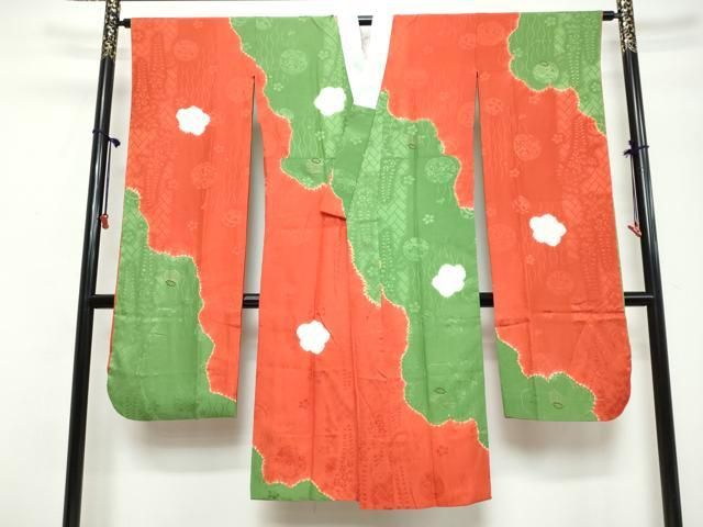 平和屋着物●振袖用長襦袢 袷 絞り 手毬草花地紋 金彩 正絹 逸品 DABL1127ud