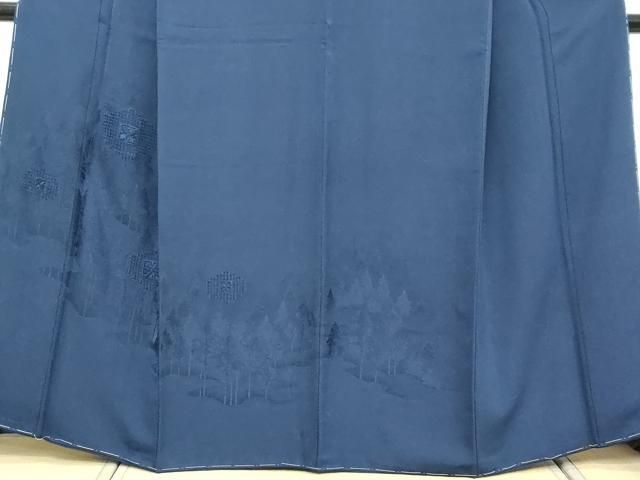 平和屋着物●無地絵羽訪問着 ドロンワーク 樹林地紋 鉄紺色 正絹 逸品 DABL1139ud