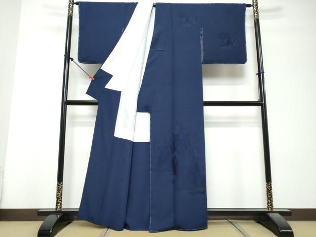 平和屋着物●無地絵羽訪問着 ドロンワーク 樹林地紋 鉄紺色 正絹 逸品 DABL1139ud