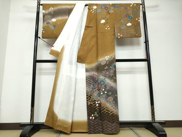 平和屋着物●訪問着 草花文 暈し染め 金彩 正絹 逸品 DABL1142ud