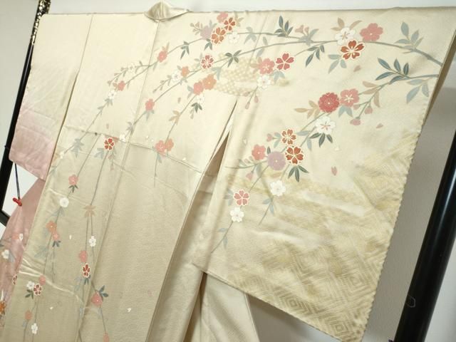 平和屋着物●訪問着 作家物 駒刺繍 枝垂れ花文 暈し染め 金彩 正絹 逸品 DABL1148ud