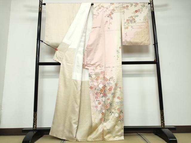 平和屋着物●訪問着 作家物 駒刺繍 枝垂れ花文 暈し染め 金彩 正絹 逸品 DABL1148ud