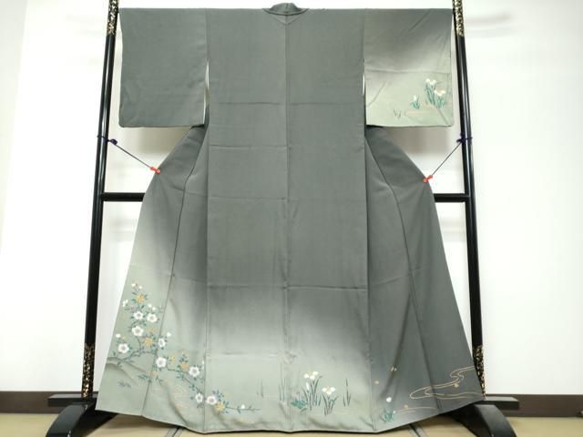 平和屋着物●訪問着 流水草花文 暈し染め 金彩 正絹 逸品 DABL1159ud