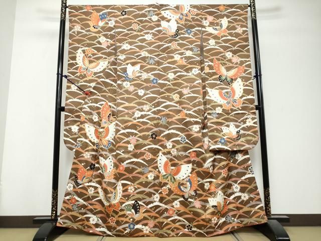 平和屋着物●豪華振袖 駒刺繍 花蝶文 金彩 正絹 逸品 DABL1163ud