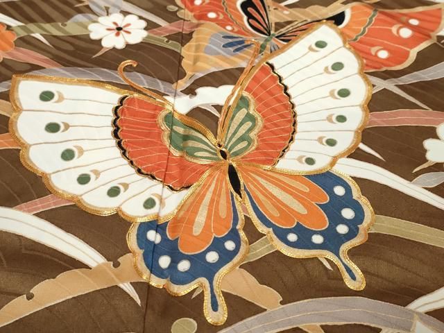 平和屋着物●豪華振袖 駒刺繍 花蝶文 金彩 正絹 逸品 DABL1163ud