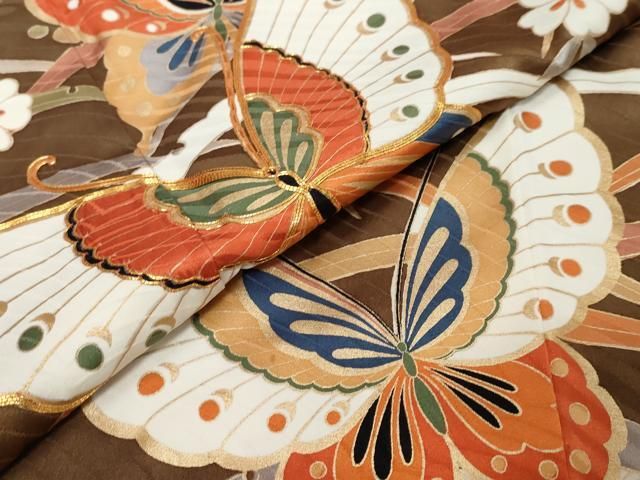 平和屋着物●豪華振袖 駒刺繍 花蝶文 金彩 正絹 逸品 DABL1163ud