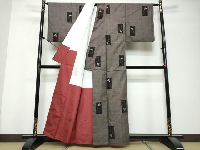 平和屋着物●本場大島紬 7マルキ 古代染色純泥染 短冊草花文 石原正広作 証紙付き 正絹 逸品 DABL1171ud
