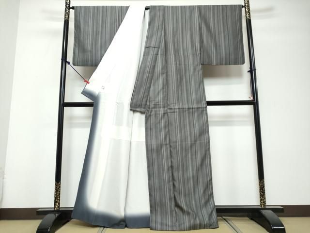 平和屋着物●上質なお召 変わり縞 正絹 逸品 DABL1172ud