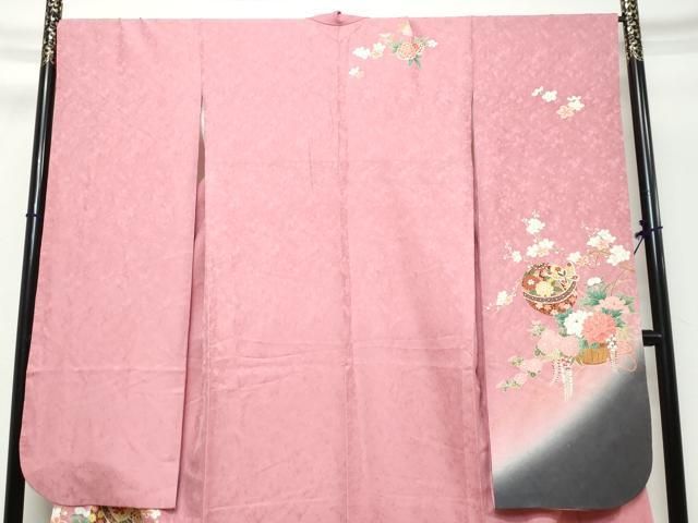 平和屋着物●豪華振袖 手毬花蝶文 暈し染め 金彩 正絹 逸品 DABL1173ud
