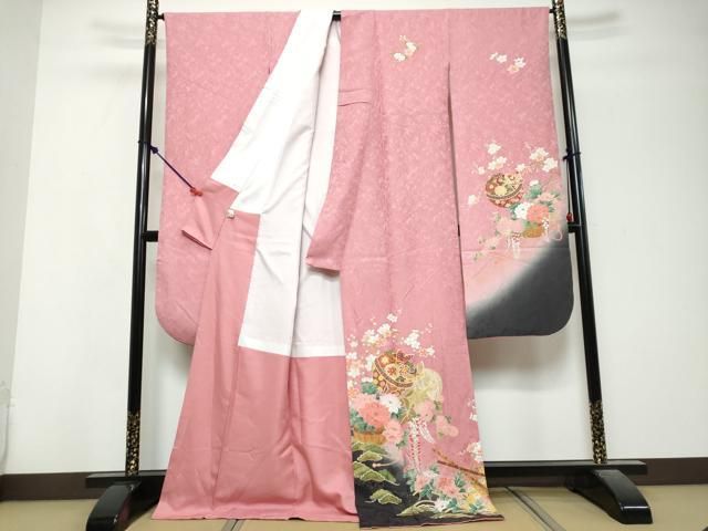 平和屋着物●豪華振袖 手毬花蝶文 暈し染め 金彩 正絹 逸品 DABL1173ud