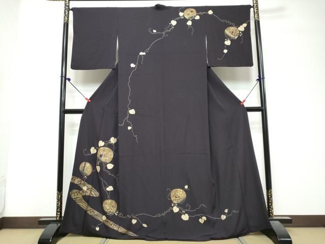 平和屋着物●訪問着 刺繍 蔦の葉文 金彩 正絹 逸品 DABL1176ud