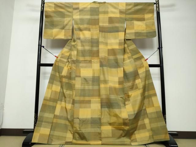 平和屋着物●上質な紬 花織 横段抽象文 正絹 逸品 DABL1177ud