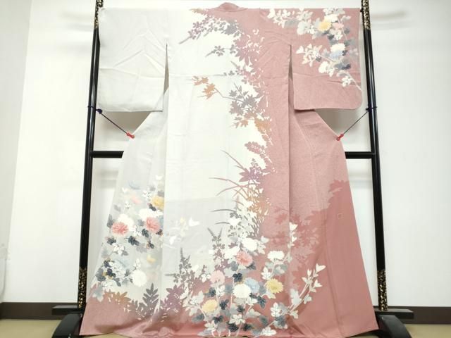 平和屋着物●訪問着 友禅 作家物 草花文 シルエット 正絹 逸品 DABL1184ud