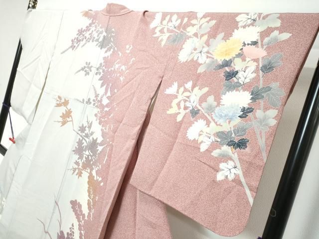 平和屋着物●訪問着 友禅 作家物 草花文 シルエット 正絹 逸品 DABL1184ud