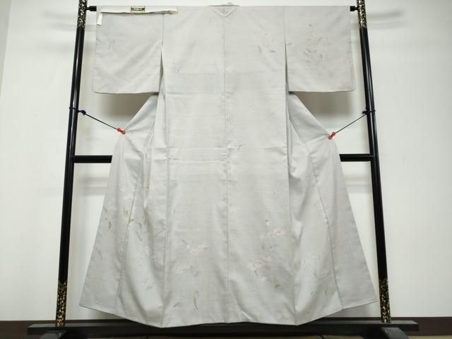 平和屋着物●訪問着 紬地 手描き 草花文 反端付き 正絹 逸品 DABL1194ud