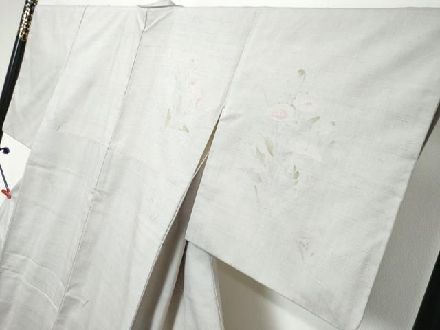 平和屋着物●訪問着 紬地 手描き 草花文 反端付き 正絹 逸品 DABL1194ud