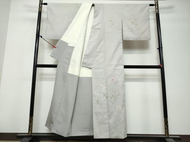 平和屋着物●訪問着 紬地 手描き 草花文 反端付き 正絹 逸品 DABL1194ud