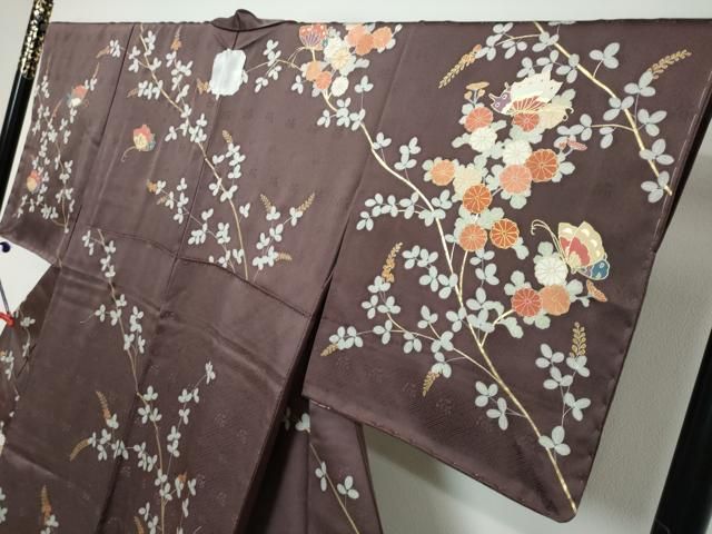 平和屋着物●訪問着 駒刺繍 花蝶文 金彩 ますいわ屋扱い 反端付き 正絹 逸品 未使用 DABL1197ud