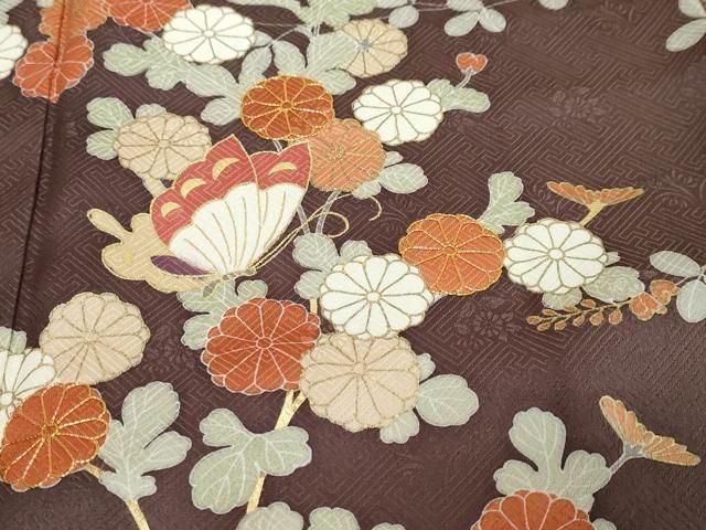平和屋着物●訪問着 駒刺繍 花蝶文 金彩 ますいわ屋扱い 反端付き 正絹 逸品 未使用 DABL1197ud
