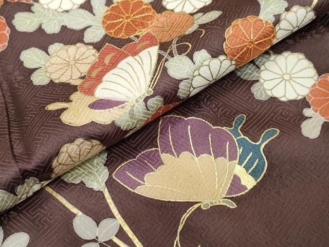 平和屋着物●訪問着 駒刺繍 花蝶文 金彩 ますいわ屋扱い 反端付き 正絹 逸品 未使用 DABL1197ud