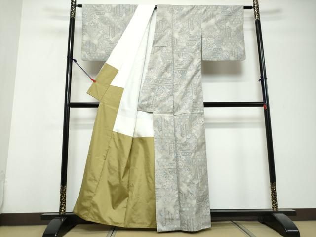 平和屋着物●本場大島紬 白大島 9マルキ 吉祥花蝶文 正絹 逸品 DABL1207ud