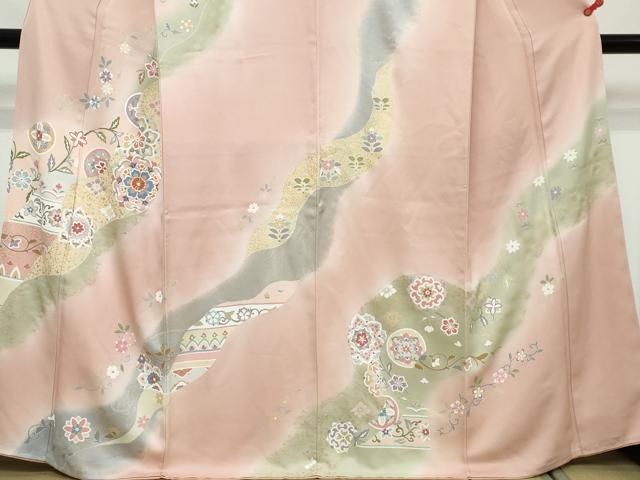 平和屋着物●訪問着 駒刺繍 道長吉祥草花文 暈し染め 金彩 正絹 逸品 未使用 DABL1209ud