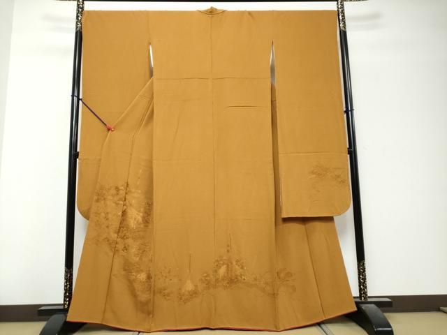 平和屋着物●中国三大刺繍 汕頭刺繍 スワトウ刺繍 総刺繍 振袖 風景草花文 狐色 正絹 逸品 DABL1288ud