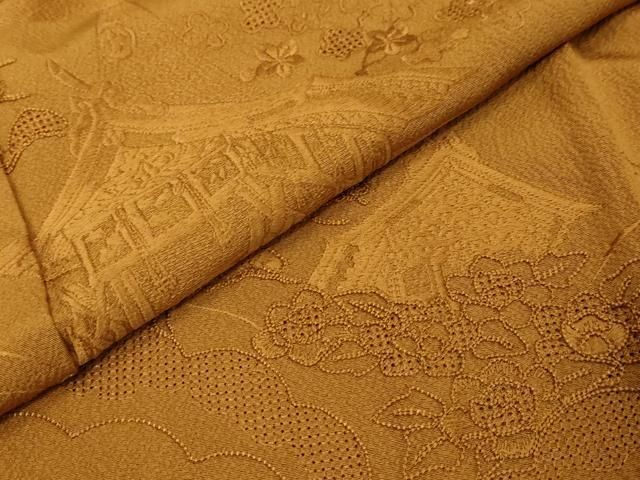 平和屋着物●中国三大刺繍 汕頭刺繍 スワトウ刺繍 総刺繍 振袖 風景草花文 狐色 正絹 逸品 DABL1288ud