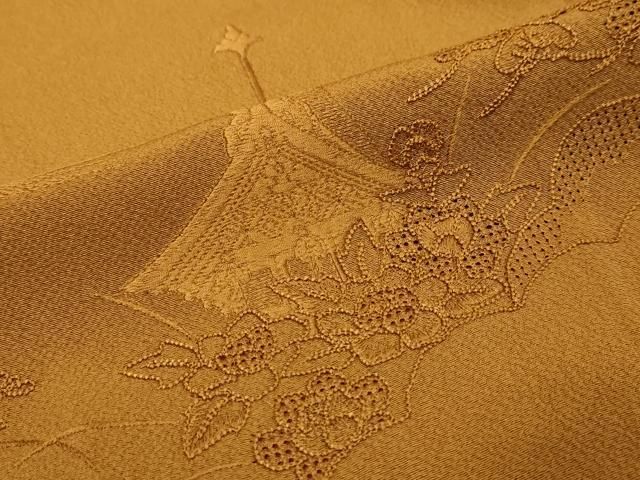 平和屋着物●中国三大刺繍 汕頭刺繍 スワトウ刺繍 総刺繍 振袖 風景草花文 狐色 正絹 逸品 DABL1288ud