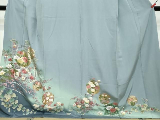 平和屋着物●訪問着 刺繍 雪輪草花文 暈し染め 金彩 ロング丈 正絹 逸品 DABL1291ud