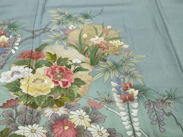 平和屋着物●訪問着 刺繍 雪輪草花文 暈し染め 金彩 ロング丈 正絹 逸品 DABL1291ud