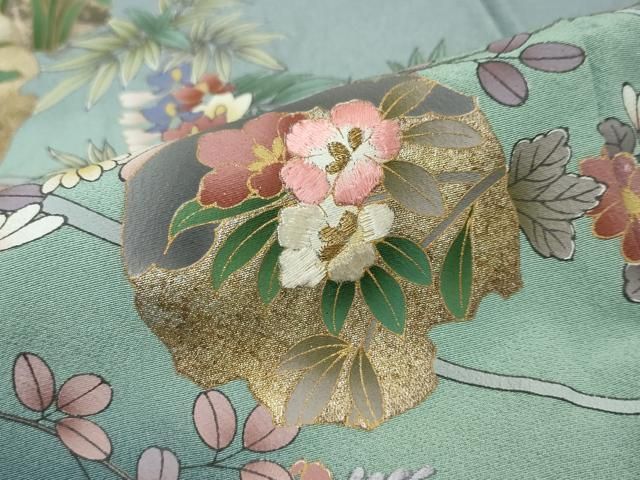 平和屋着物●訪問着 刺繍 雪輪草花文 暈し染め 金彩 ロング丈 正絹 逸品 DABL1291ud