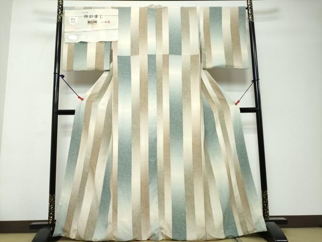 平和屋着物●伝統工芸士 水谷滉 小紋 錦彩暈し 梅染 墨流し間道 反端付き 正絹 逸品 DABL1294ud