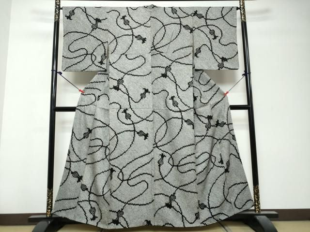 平和屋着物●上質な小紋 総絞り 洋花文 黒地 正絹 逸品 DABL1296ud