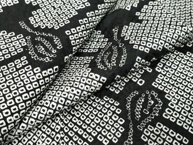 平和屋着物●上質な小紋 総絞り 洋花文 黒地 正絹 逸品 DABL1296ud