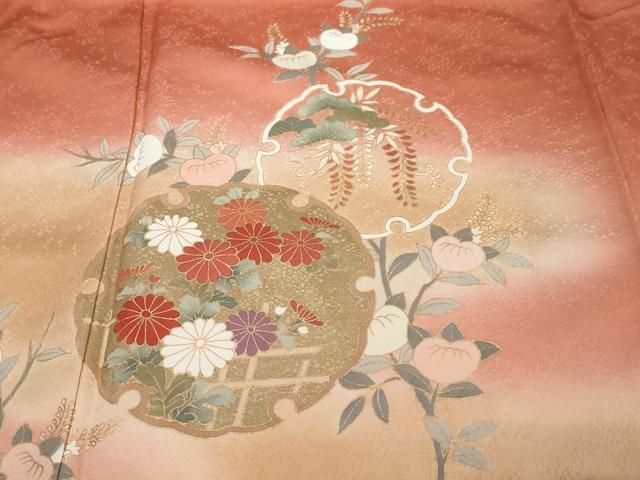 平和屋着物●訪問着 雪輪草花文 暈し染め 金彩 正絹 逸品 未使用 DABL1302ud
