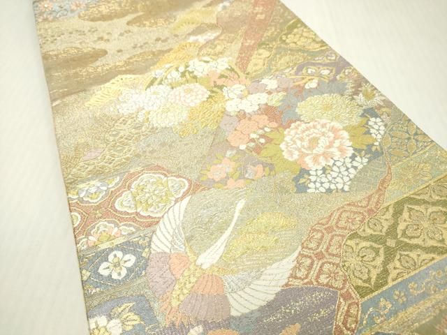 平和屋着物▼両方向 全通柄袋帯 唐織 四君子秀華文 道長取富貴文 金銀糸 正絹 逸品 DABL2008fe