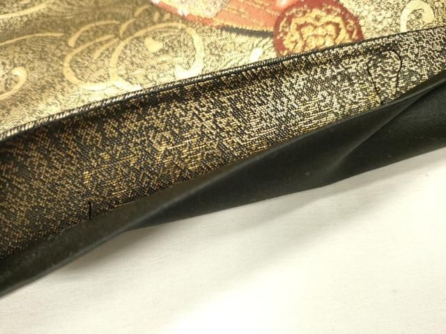平和屋着物▼六通柄袋帯 唐織 宝鏡清薫文 黒地 金銀糸 正絹 逸品 DABL2061fe