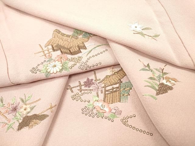 平和屋着物▼訪問着 総刺繍 風景花文 金糸 正絹 逸品 DABL2076fe