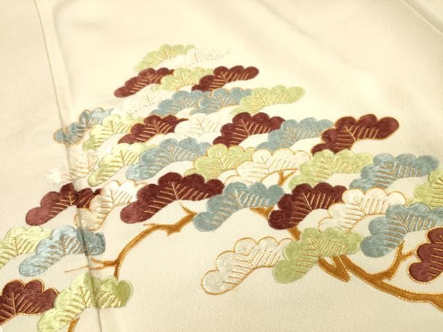 平和屋着物▼訪問着 駒刺繍 総刺繍 松 正絹 逸品 DABL2081fe