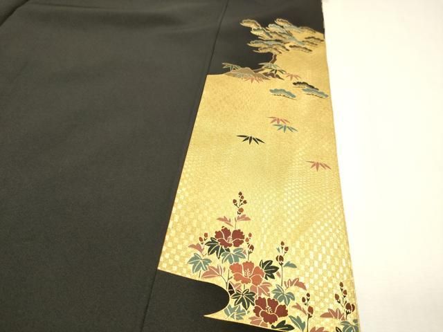 平和屋着物▼高級染元 粋峰 林芳夫 京加賀友禅 黒留袖 刺繍 大名行列 純金箔 正絹 逸品 DABL2082fe