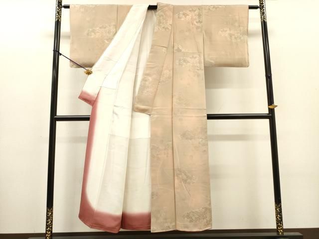 平和屋着物▼上質な小紋 地紋起こし 舞蝶桐花文 暈し染 正絹 逸品 DABL2095fe