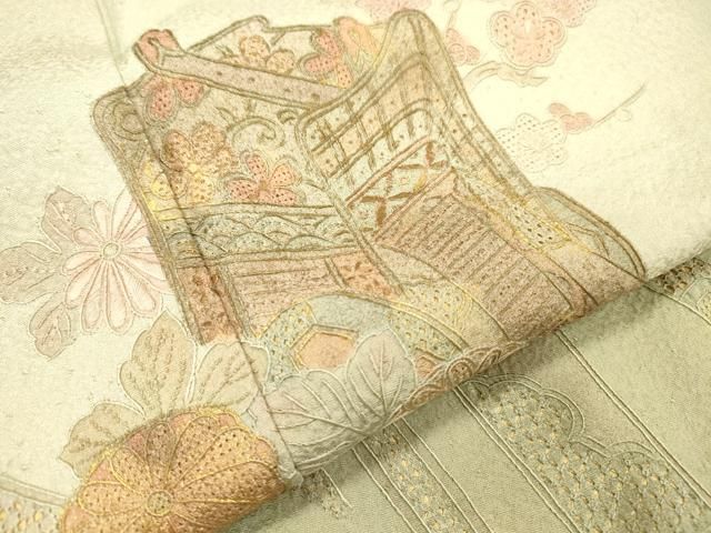 平和屋着物▼中国三大刺繍 スワトウ刺繍 汕頭刺繍 相良刺繍 総刺繍 訪問着 御所車花文 暈し染 金彩 やまと誂製 正絹 逸品 DABL2101fe