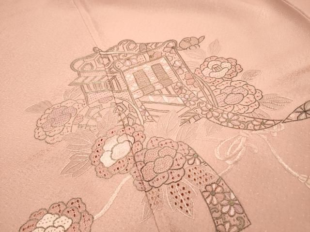 平和屋着物▼中国三大刺繍 スワトウ刺繍 汕頭刺繍 相良刺繍 総刺繍 訪問着 御所車花文 金銀糸 さが美扱い 正絹 逸品 未使用 DABL2102fe