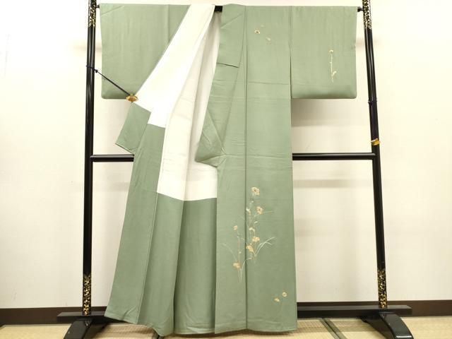 平和屋着物▼訪問着 作家物 駒刺繍 総刺繍 草花 金銀糸 正絹 逸品 DABL2112fe