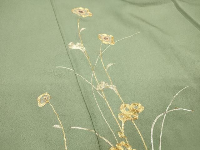 平和屋着物▼訪問着 作家物 駒刺繍 総刺繍 草花 金銀糸 正絹 逸品 DABL2112fe